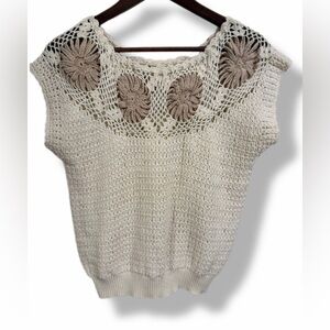 Vintage Kyouko Design Studio Crochet Boho Retro Handmade Floral Knit Size M